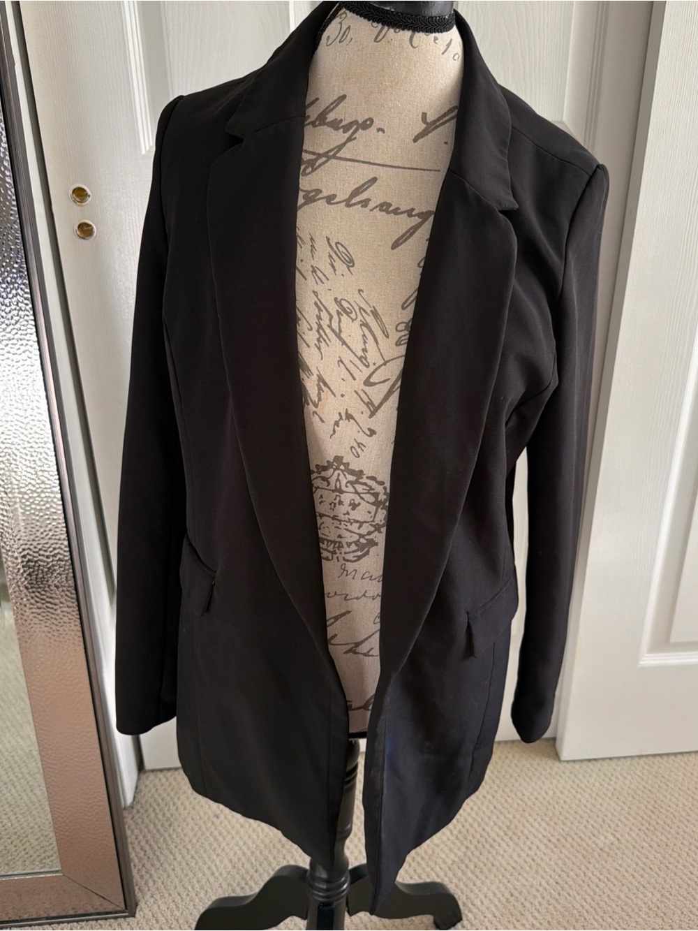 Black Women's Longline Blazer Jacket - Classic Tailored Style w Floral lining